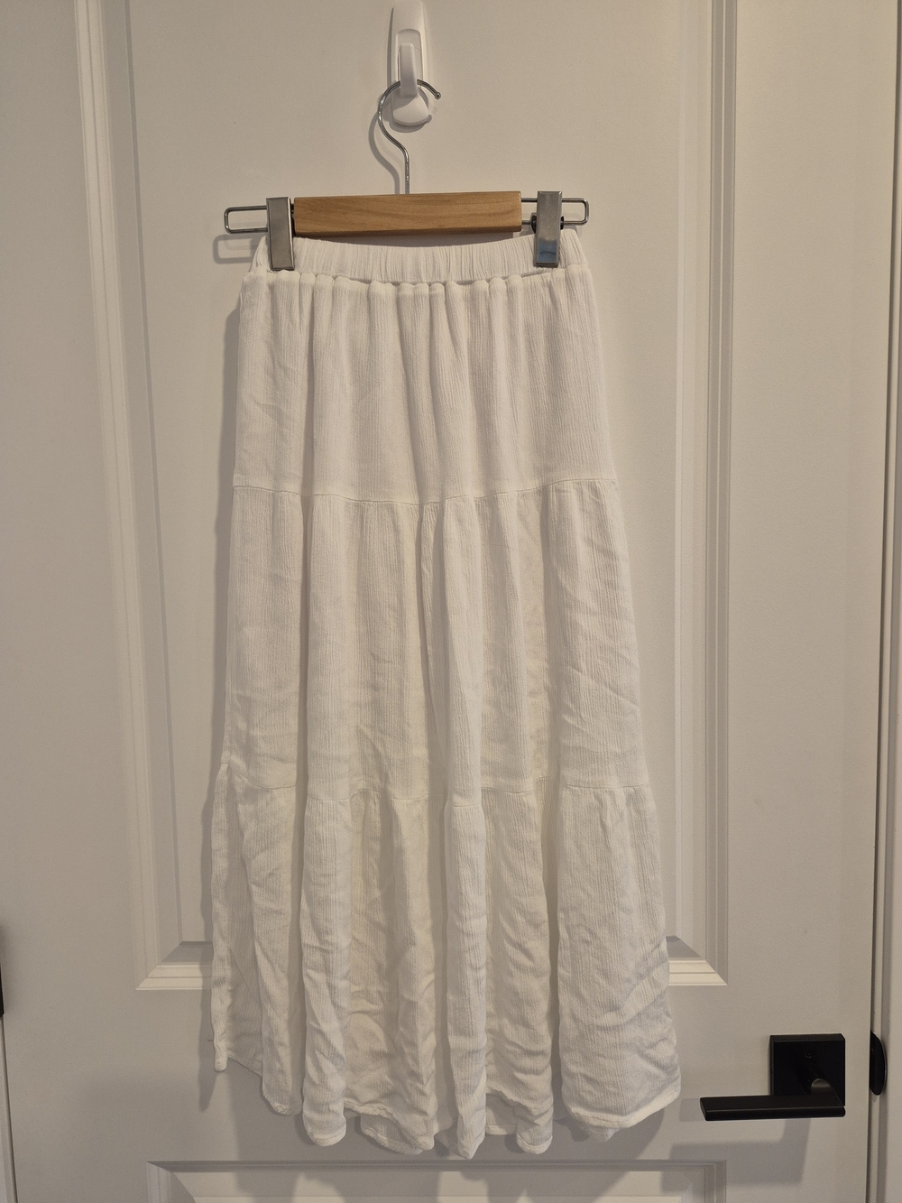 Girls' White Tiered Maxi Skirt with Elastic Waist
